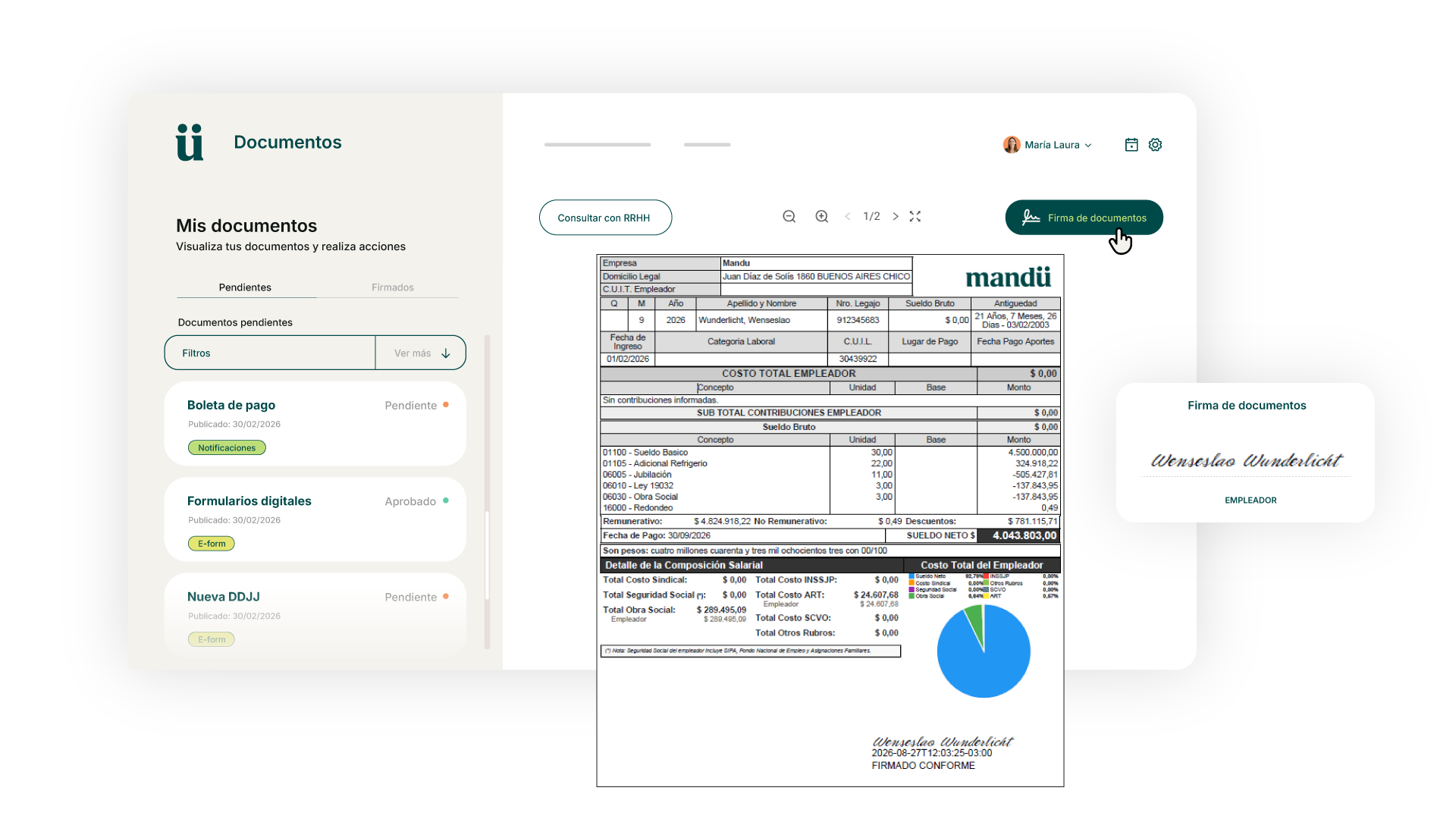 Firma digital de recibos de sueldo y documentos de RRHH desde el celular con Mandü
